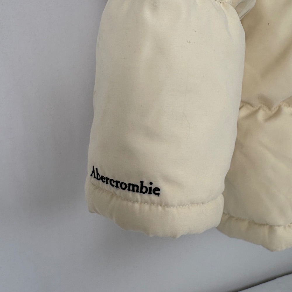 Abercrombie Womens Cream Puffer Jacket Full Zip Goose Down Insulated Size M - Picture 5 of 8